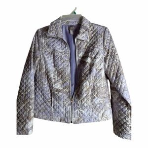 Chico's Quilted Puffer Jacket in Gray and Cream